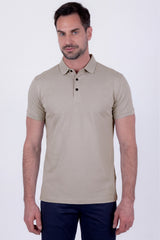 Barabas Wholesale Men's Solid Color Geometric Stretch Polo Shirts 6P03 Brown
