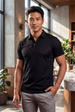 Barabas Wholesale Men's Solid Color Geometric Stretch Polo Shirts 6P04 Black Beauty