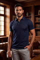 Barabas Wholesale Men's Solid Color Geometric Stretch Polo Shirts 6P04 Estate Blue