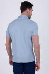 Barabas Wholesale Men's Solid Color Geometric Stretch Polo Shirts 6P04 Light Blue