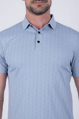 Barabas Wholesale Men's Solid Color Geometric Stretch Polo Shirts 6P04 Blue