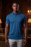 Barabas Wholesale Men's Solid Color Geometric Stretch Polo Shirts 6P05 Blue