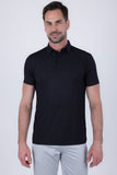 Barabas Wholesale Men's Solid Color Geometric Stretch Polo Shirts 6P05 Black