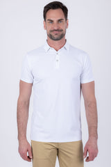 Barabas Wholesale Men's Solid Color Geometric Stretch Polo Shirts 6P05 White