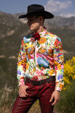 Barabas Wholesale Men's Tiger Floral Rhinestones Long Sleeve Shirts 6SPR01 Red
