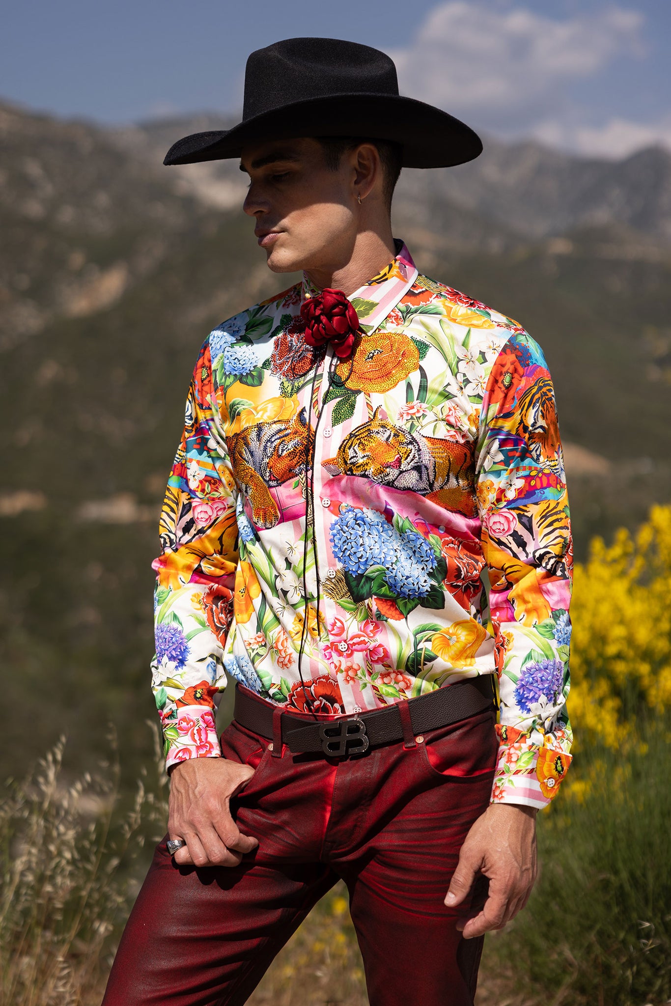 Barabas Wholesale Men's Tiger Floral Rhinestones Long Sleeve Shirts ...