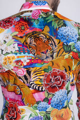 Barabas Wholesale Men's Tiger Floral Rhinestones Long Sleeve Shirts 6SPR01 Green