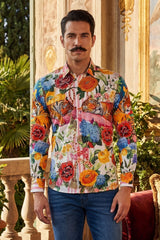 Barabas Wholesale Men's Tiger Floral Rhinestones Long Sleeve Shirts 6SPR01 Multicolor