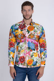 Barabas Wholesale Men's Tiger Floral Rhinestones Long Sleeve Shirts 6SPR01 Orange