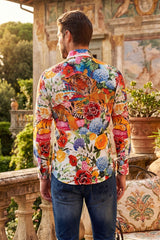 Barabas Wholesale Men's Tiger Floral Rhinestones Long Sleeve Shirts 6SPR01 Red