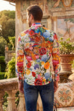 Barabas Wholesale Men's Tiger Floral Rhinestones Long Sleeve Shirts 6SPR01 Red