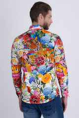 Barabas Wholesale Men's Tiger Floral Rhinestones Long Sleeve Shirts 6SPR01 Yellow