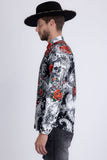 Barabas Wholesale® Men's Designer Rhinestone Long Sleeve Shirt Shirts 6SPR02 Black Red