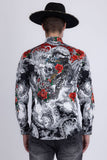 Barabas Wholesale Men's Designer Rhinestone Long Sleeve Shirt Shirts 6SPR02 Red