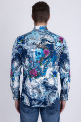 Barabas Wholesale® Men's Designer Rhinestone Long Sleeve Shirt Shirts 6SPR02 Blue