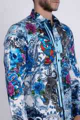 Barabas Wholesale® Men's Designer Rhinestone Long Sleeve Shirt Shirts 6SPR02 Blue