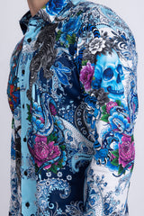 Barabas Wholesale Men's Designer Rhinestone Long Sleeve Shirt Shirts 6SPR02 Blue