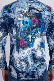 Barabas Wholesale Men's Designer Rhinestone Long Sleeve Shirt Shirts 6SPR02 Blue