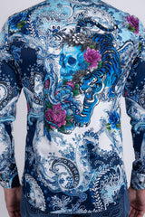 Barabas Wholesale® Men's Designer Rhinestone Long Sleeve Shirt Shirts 6SPR02 Blue