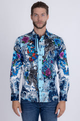 Barabas Wholesale® Men's Designer Rhinestone Long Sleeve Shirt Shirts 6SPR02 Blue