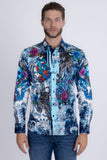 Barabas Wholesale® Men's Designer Rhinestone Long Sleeve Shirt Shirts 6SPR02 Blue