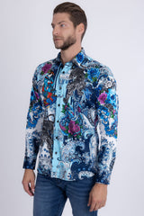 Barabas Wholesale Men's Designer Rhinestone Long Sleeve Shirt Shirts 6SPR02 Blue