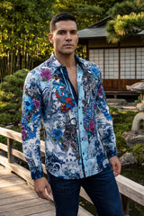 Barabas Wholesale Men's Designer Rhinestone Long Sleeve Shirt Shirts 6SPR02 Blue