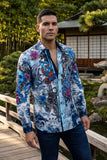 Barabas Wholesale® Men's Designer Rhinestone Long Sleeve Shirt Shirts 6SPR02 Blue