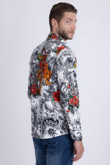 Barabas Wholesale® Men's Designer Rhinestone Long Sleeve Shirt Shirts 6SPR02 White