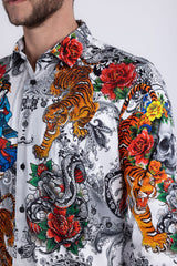 Barabas Wholesale® Men's Designer Rhinestone Long Sleeve Shirt Shirts 6SPR02 White