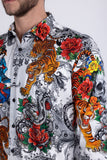 Barabas Wholesale® Men's Designer Rhinestone Long Sleeve Shirt Shirts 6SPR02 White