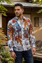 Barabas Wholesale® Men's Designer Rhinestone Long Sleeve Shirt Shirts 6SPR02 White
