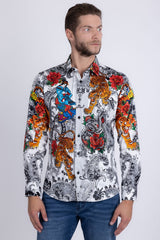 Barabas Wholesale® Men's Designer Rhinestone Long Sleeve Shirt Shirts 6SPR02 White