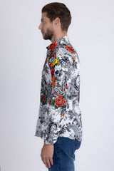 Barabas Wholesale Men's Designer Rhinestone Long Sleeve Shirt Shirts 6SPR02 White