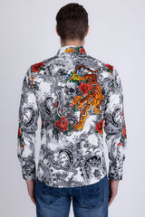 Barabas Wholesale® Men's Designer Rhinestone Long Sleeve Shirt Shirts 6SPR02 White