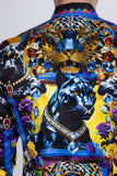 Barabas Wholesale Men's Panther Tiger Rhinestones Long Sleeve Shirts 6SPR03