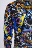 Barabas Wholesale Men's Panther Tiger Rhinestones Long Sleeve Shirts 6SPR03 Blue