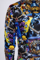 Barabas Wholesale Men's Panther Tiger Rhinestones Long Sleeve Shirts 6SPR03 Blue