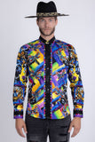 Barabas Wholesale Men's Panther Tiger Rhinestones Long Sleeve Shirts 6SPR03 Blue