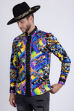 Barabas Wholesale Men's Panther Tiger Rhinestones Long Sleeve Shirts 6SPR03 Yellow