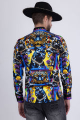 Barabas Wholesale Men's Panther Tiger Rhinestones Long Sleeve Shirts 6SPR03 Black