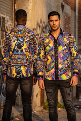 Barabas Wholesale Men's Panther Tiger Rhinestones Long Sleeve Shirts 6SPR03 Multi