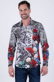 Barabas Wholesale Men's Rhinestones Tiger Floral Long Sleeve Shirt 6SPR04 Red
