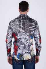 Barabas Wholesale Men's Rhinestones Tiger Floral Long Sleeve Shirt 6SPR04 Burgundy