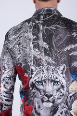 Barabas Wholesale Men's Rhinestones Tiger Floral Long Sleeve Shirt 6SPR04 Rust