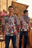 Barabas Wholesale Men's Rhinestones Tiger Floral Long Sleeve Shirt 6SPR04 Poppy Red