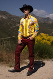 Barabas Wholesale Men's Rhinestones Floral Parrot Baroque Shirt 6SPR05 Yellow