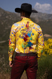 Barabas Wholesale Men's Rhinestones Floral Parrot Baroque Shirt 6SPR05 Yellow