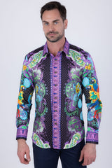 Barabas Wholesale Men's Rhinestones Floral Parrot Baroque Shirt 6SPR05 Violet