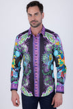 Barabas Wholesale Men's Rhinestones Floral Parrot Baroque Shirt 6SPR05 Violet